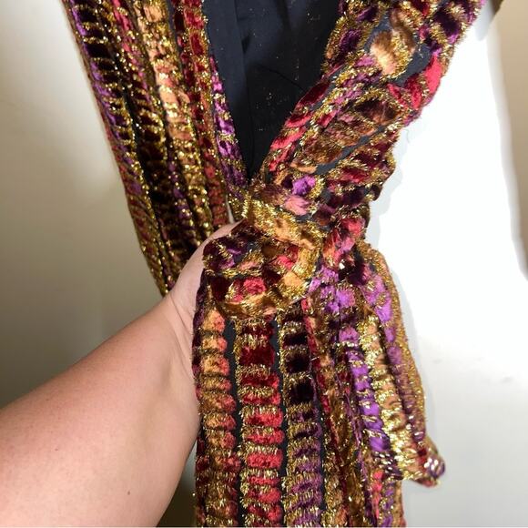 REVOLVE LPA Long Sleeve Dotty Gold Sparkling Multi Colored Wrap Dress 70 XS - Picture 10 of 11